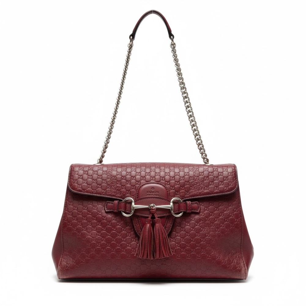 Gucci Burgundy Leather Shoulder Bag with Chain Strap and Tassel